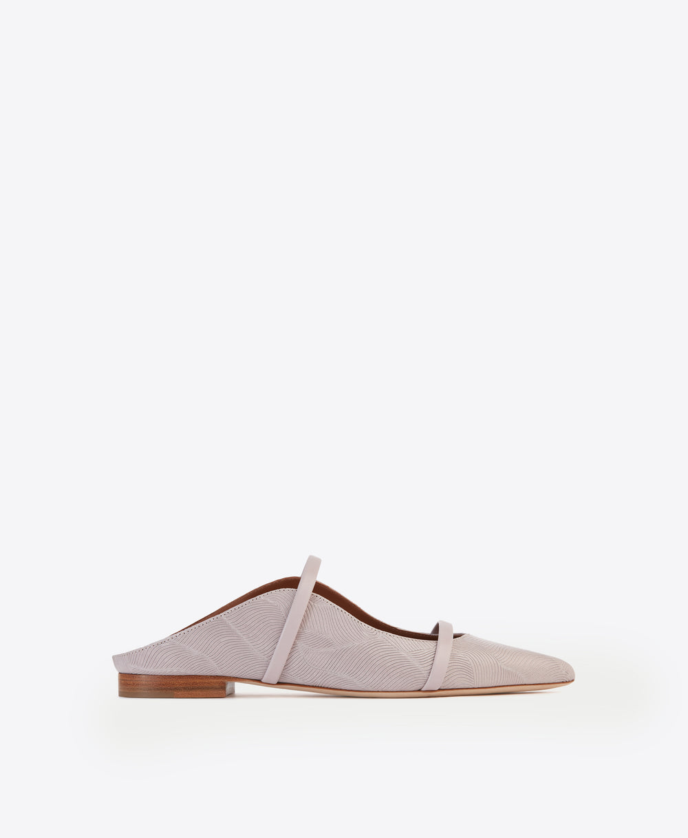 Women's Lilac Embossed Leather Flat Mules Malone Souliers