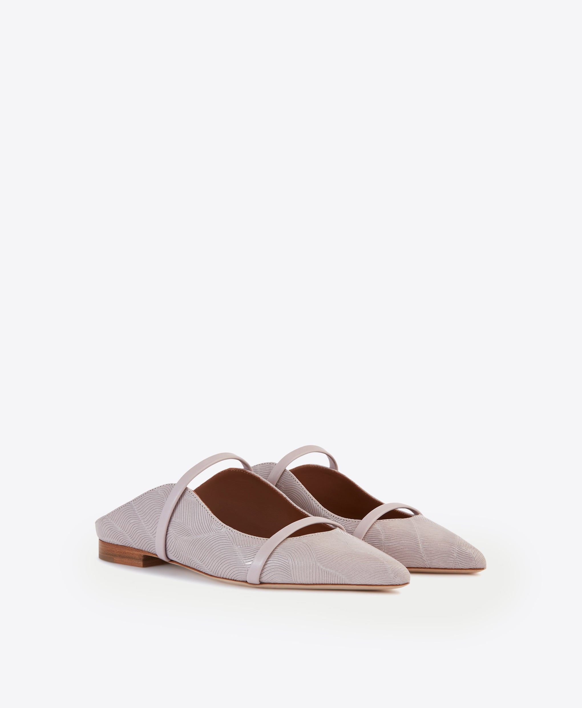 Women's Lilac Embossed Leather Flat Mules Malone Souliers