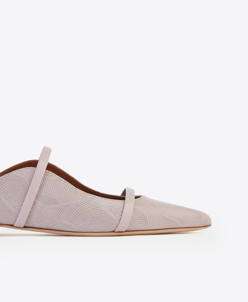 Women's Lilac Embossed Leather Flat Mules Malone Souliers