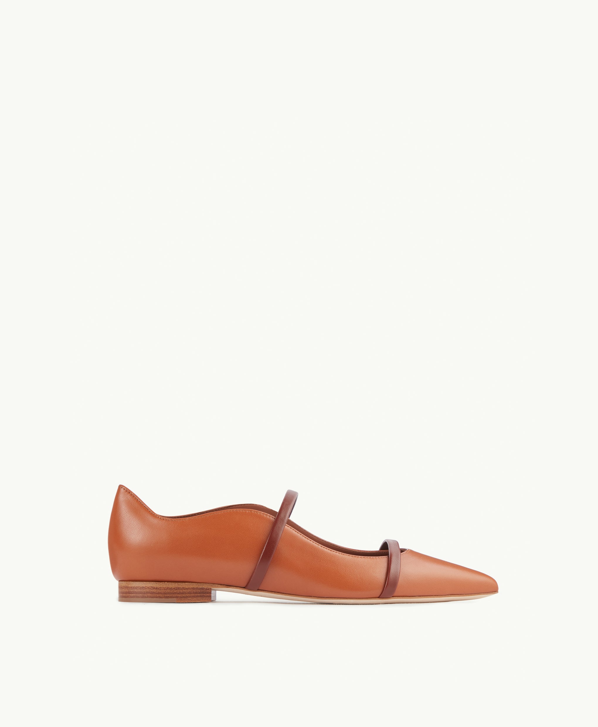 Women's Tan Leather Flat Pumps Malone Souliers