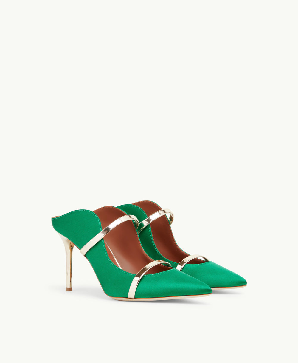 Women's Emerald Satin Stiletto Heel Mules Malone Souliers
