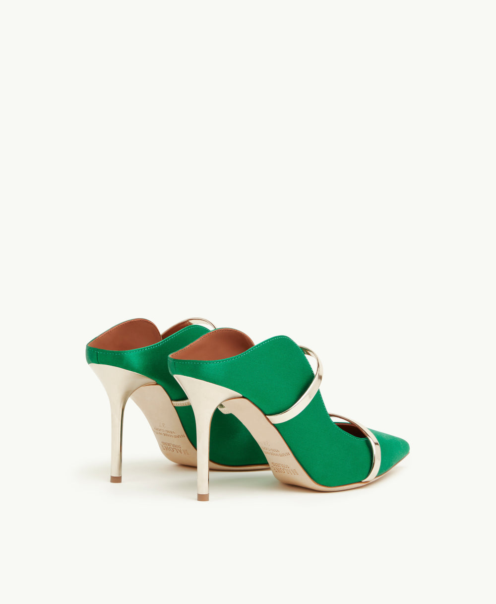 Women's Emerald Satin Stiletto Heel Mules Malone Souliers