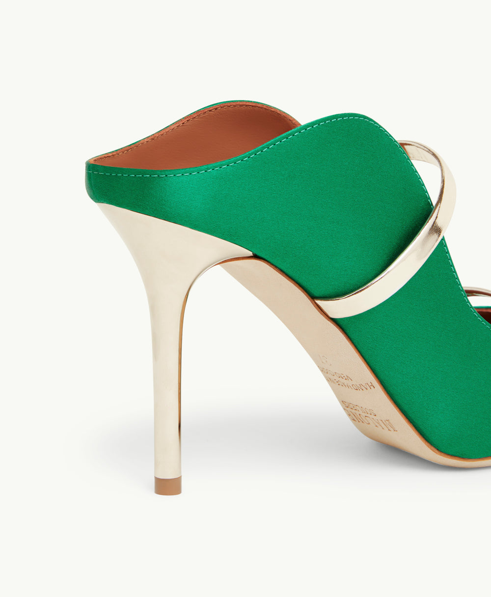 Women's Emerald Satin Stiletto Heel Mules Malone Souliers