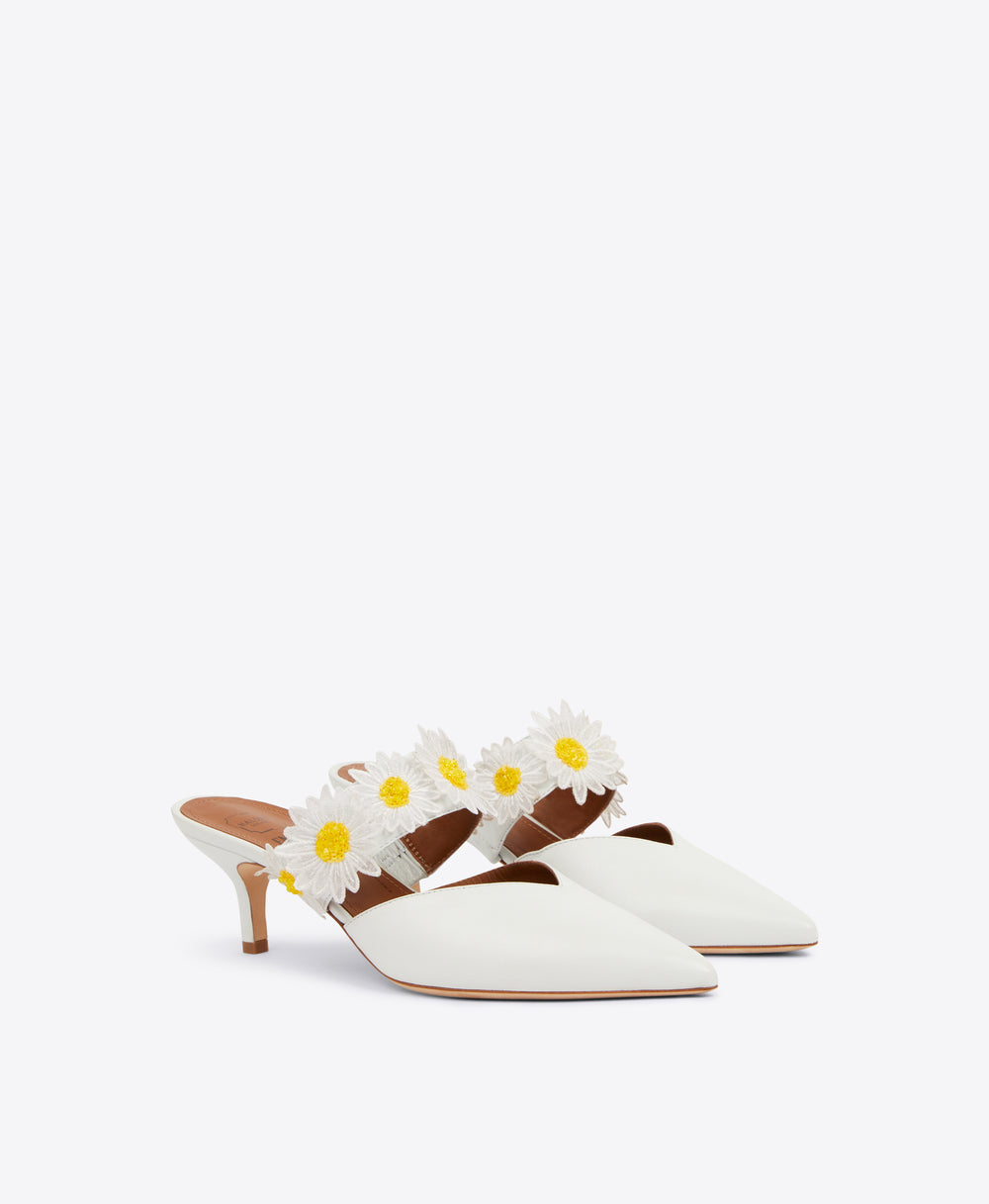 Women's White Leather Pointed Mules Malone Souliers