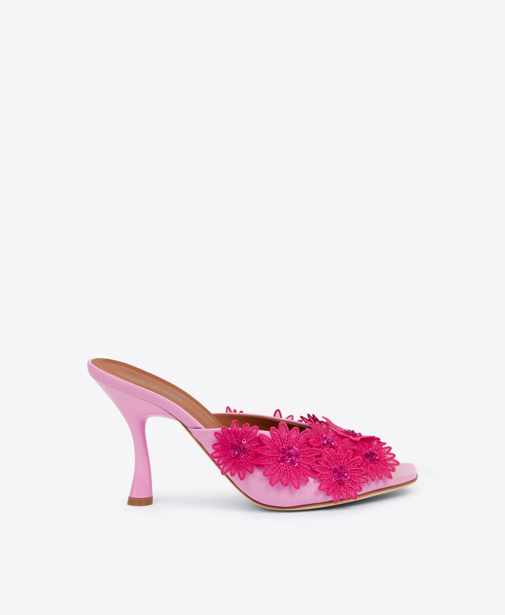 Women's Pink Leather Embellished Sandal Mules Malone Souliers