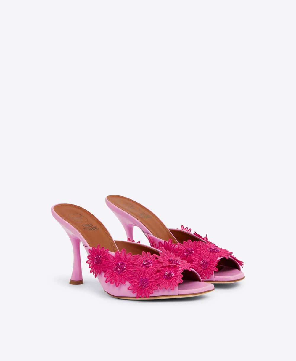 Women's Pink Leather Embellished Sandal Mules Malone Souliers