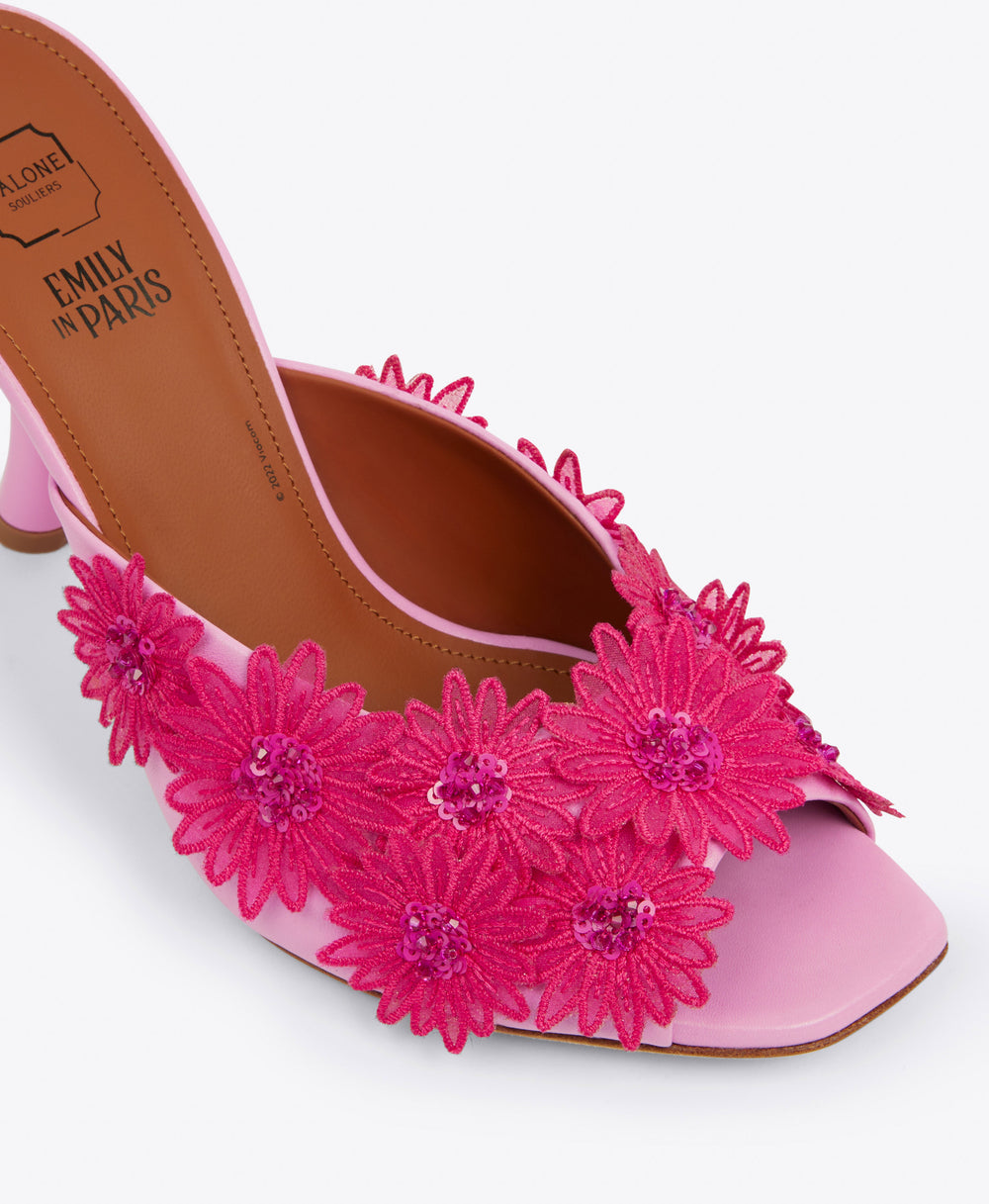 Women's Pink Leather Embellished Sandal Mules Malone Souliers