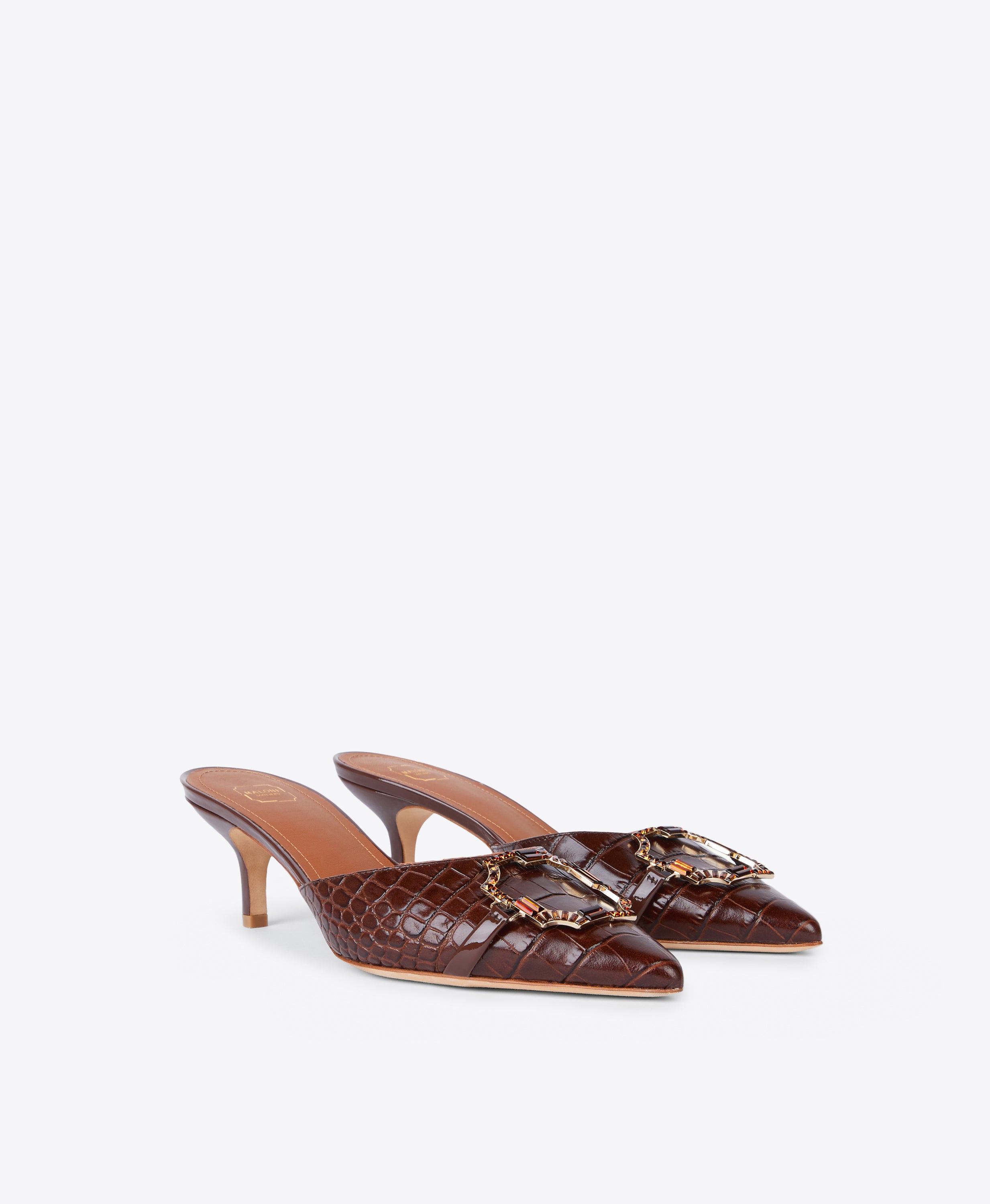 Missy 45mm Tobacco Croc Embossed Kitten Heels Malone Souliers