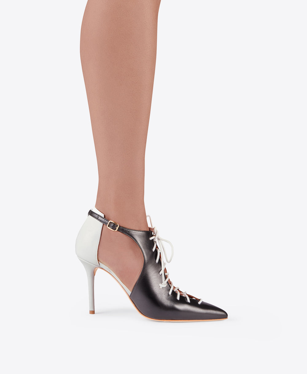 Women's Black Leather Lace-Up Heels Malone Souliers