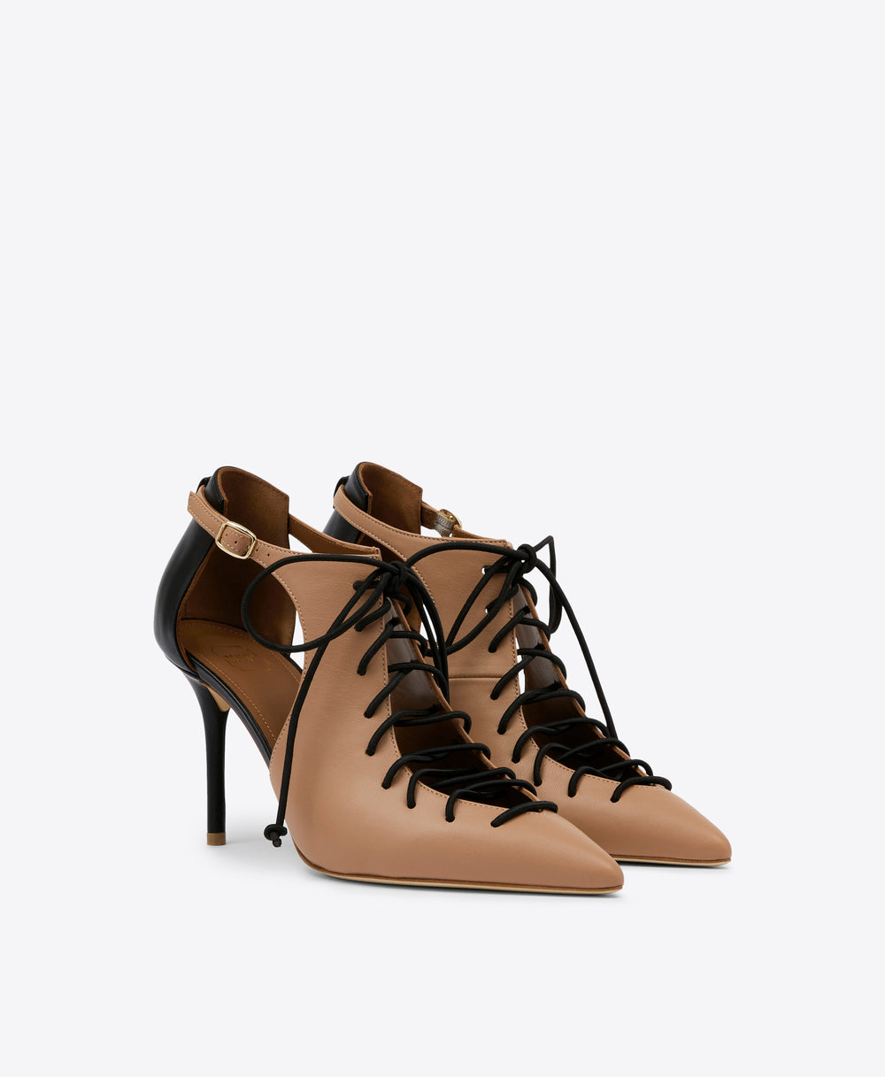 Women's Nude Leather Lace-Up Heels Malone Souliers