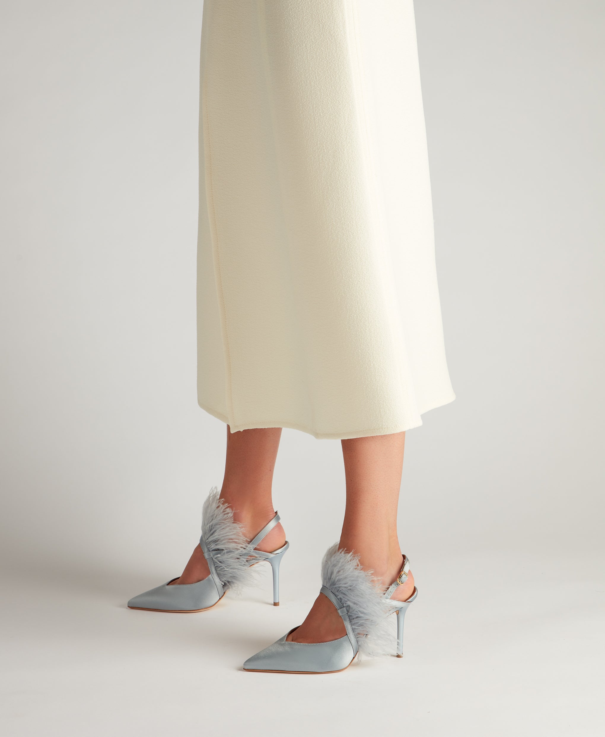 Women's Baby Blue Satin Slingback Heels with Feathers Malone Souliers
