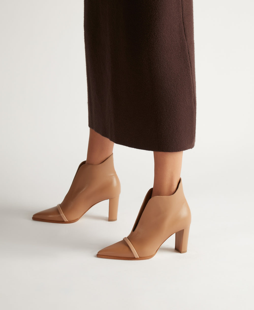 Women's Brown Leather V-Cut Ankle Boots with Heel Malone Souliers