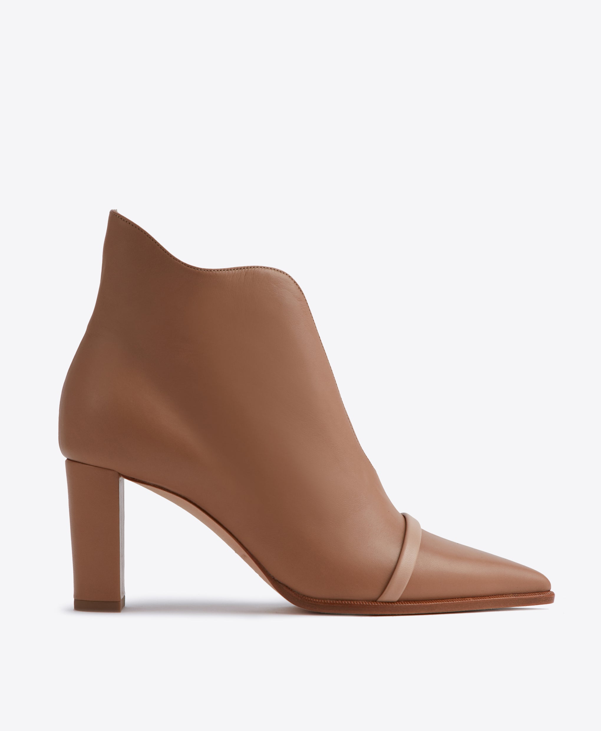 Women's Brown Leather V-Cut Ankle Boots with Heel Malone Souliers
