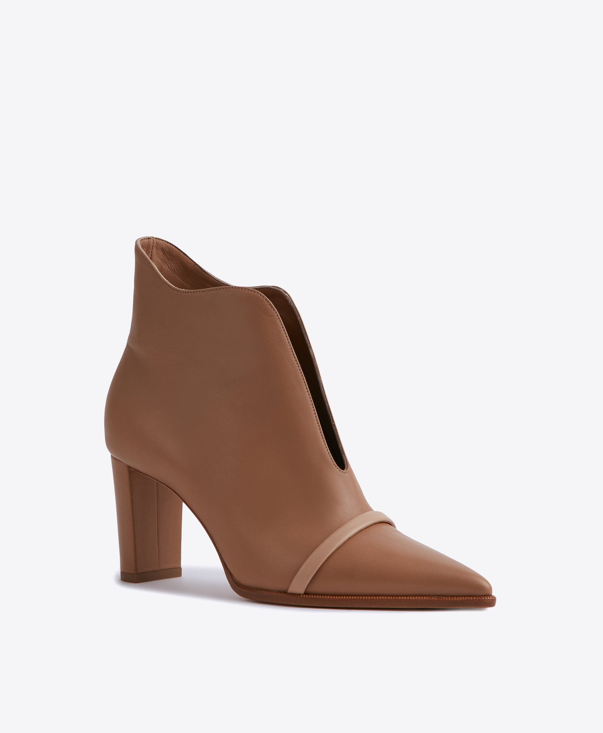 Women's Brown Leather V-Cut Ankle Boots with Heel Malone Souliers