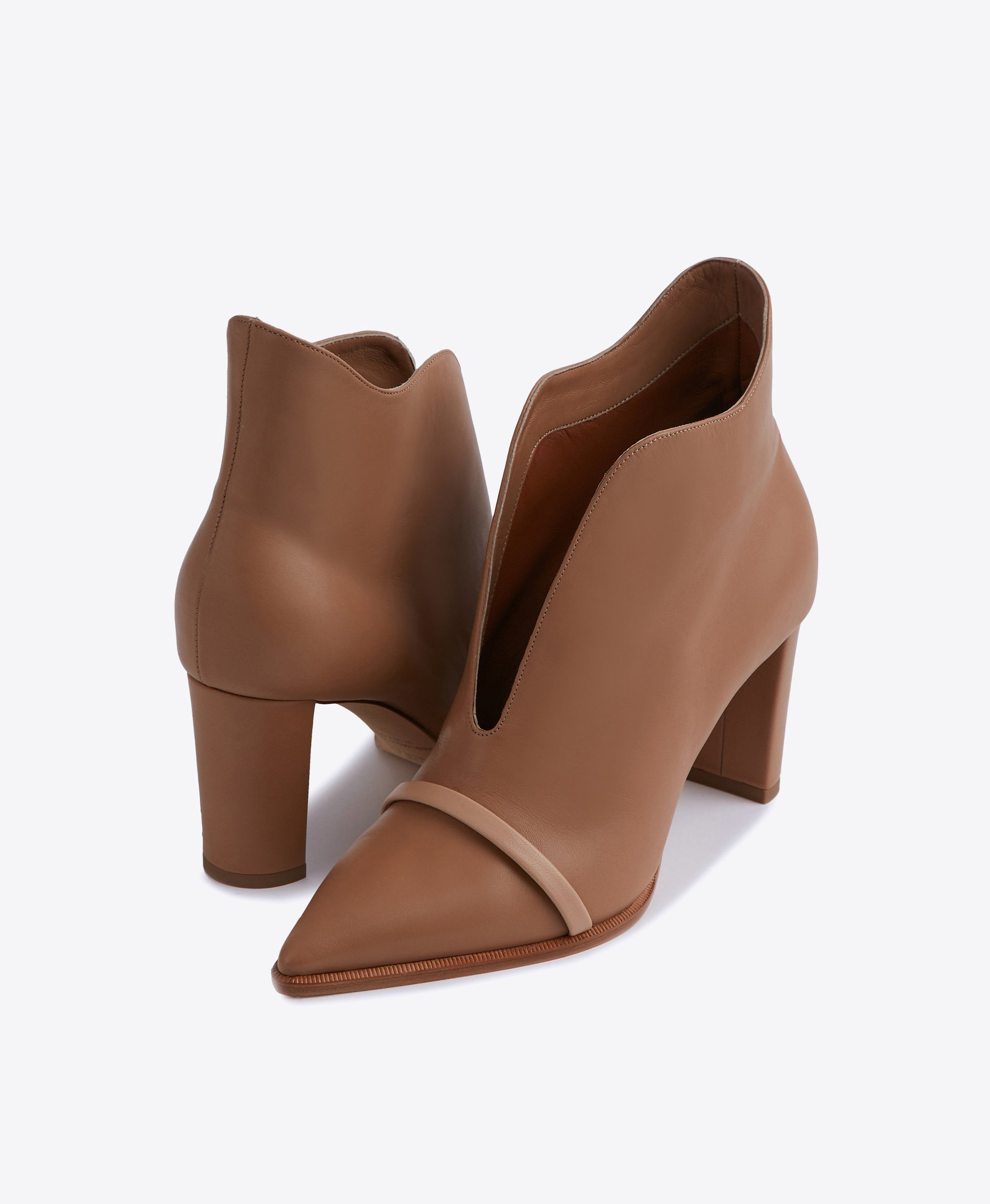 Women's Brown Leather V-Cut Ankle Boots with Heel Malone Souliers