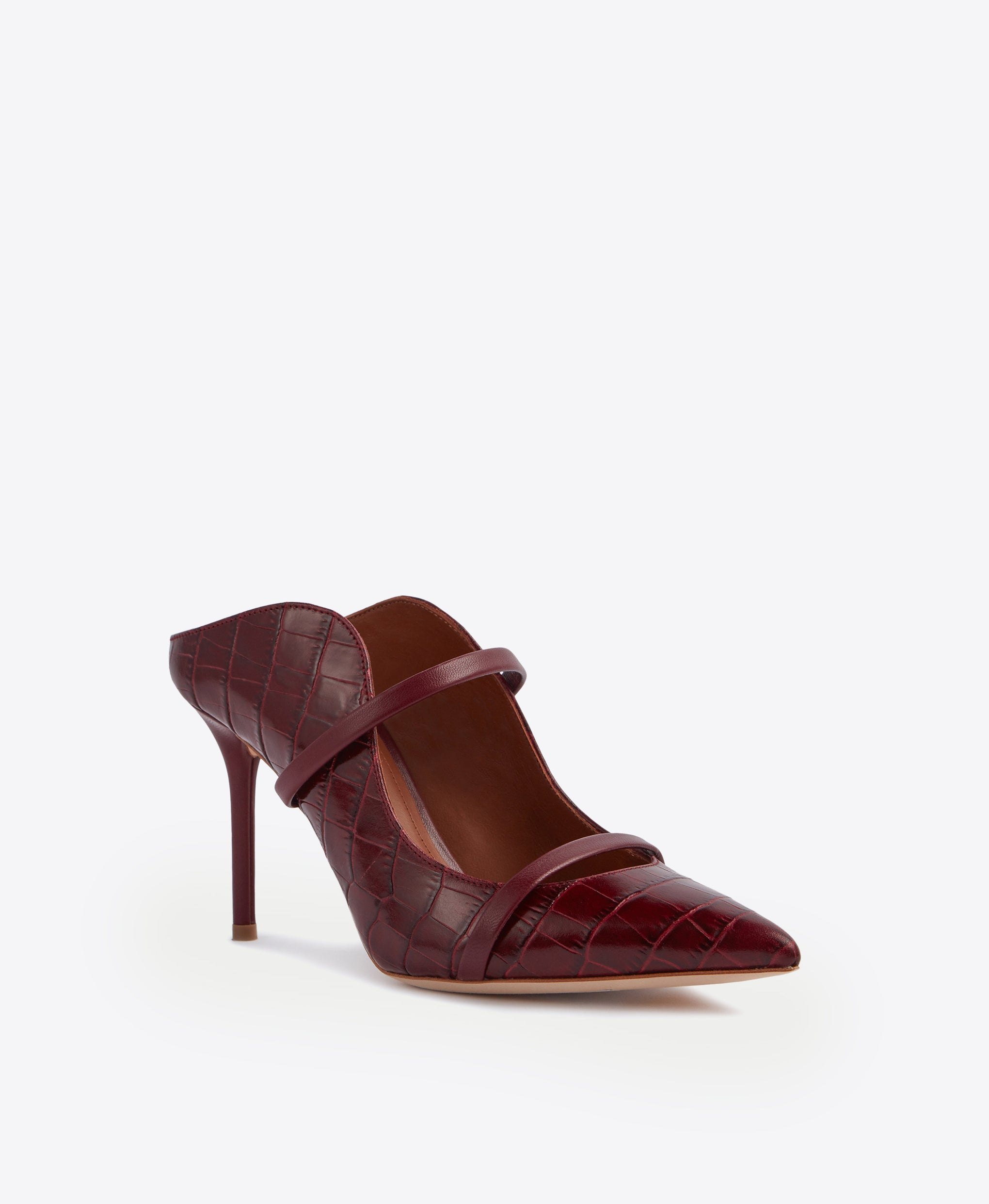Women's Burgundy Embossed Croc Leather High Heeled Mules Malone Souliers