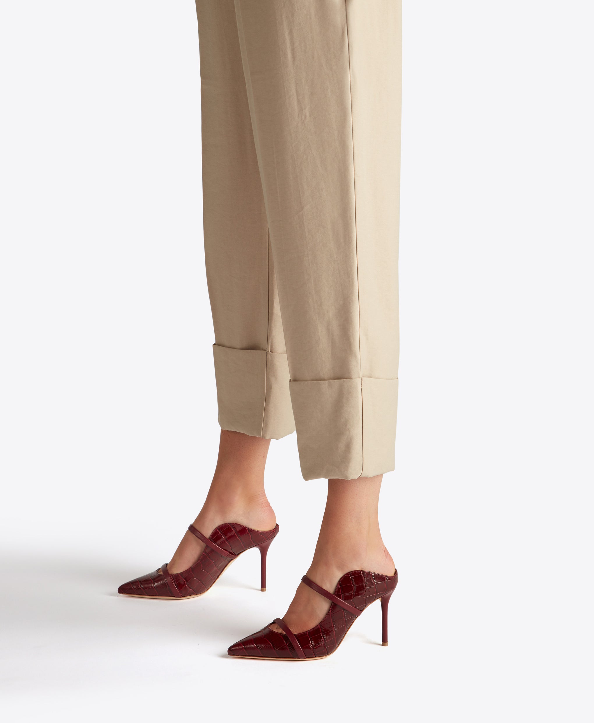 Women's Burgundy Embossed Croc Leather High Heeled Mules Malone Souliers