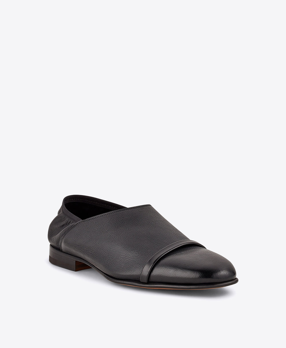 Men's Black Grained Calf Leather Mules Malone Souliers