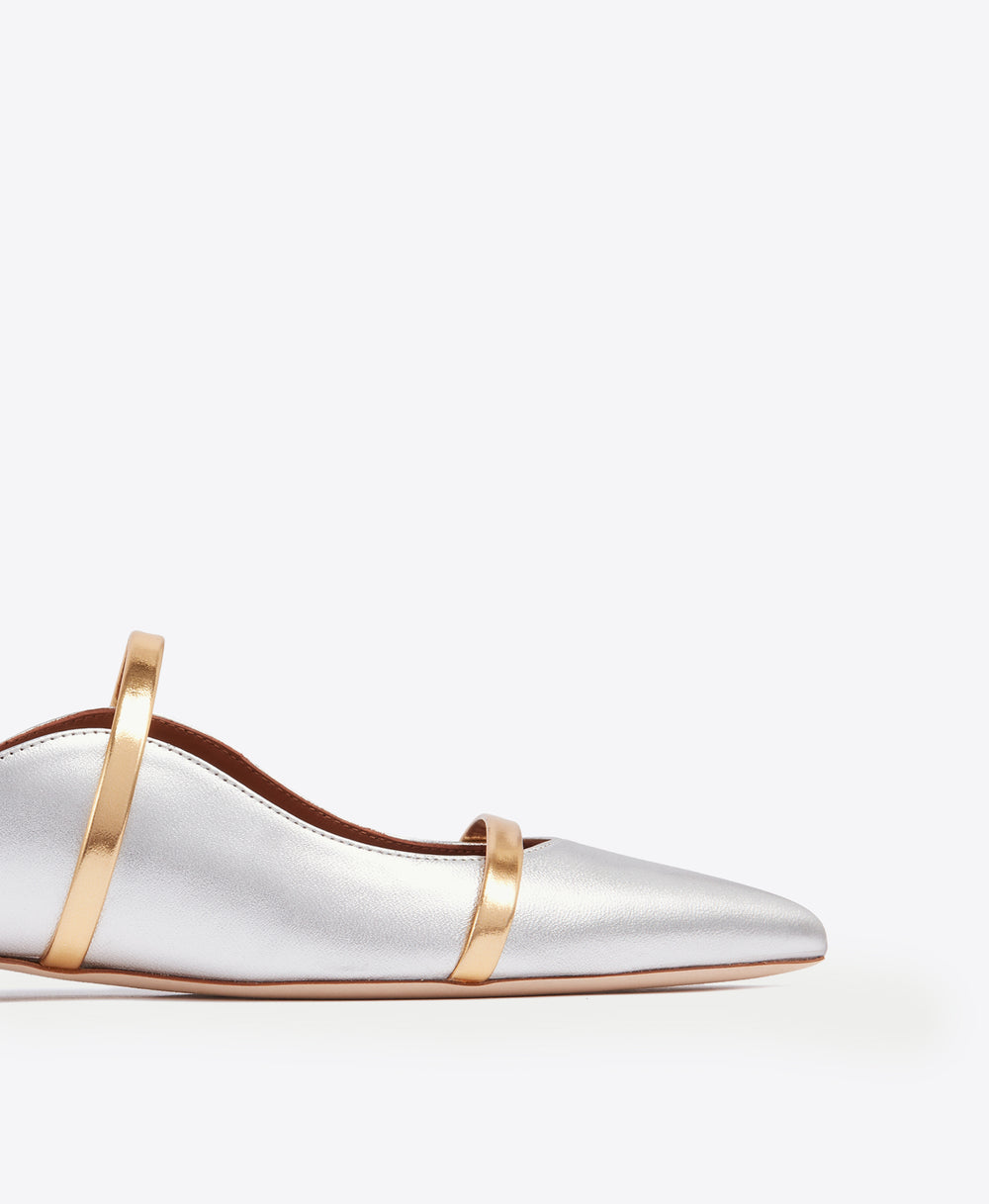 Maureen Silver & Gold Leather Pointed Flats | Malone Souliers