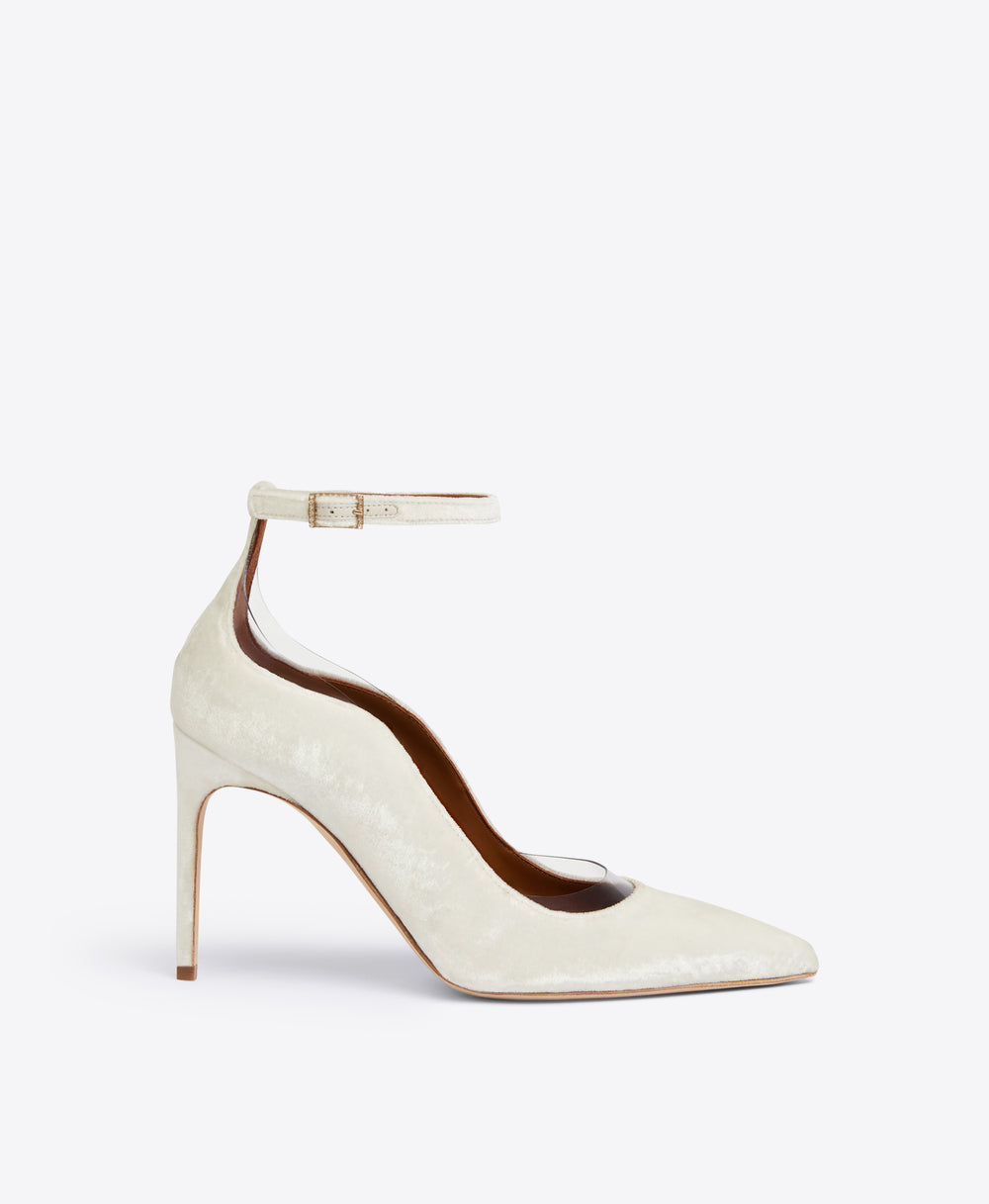 Women's Off White Velvet Ankle Strap Stilettos Malone Souliers
