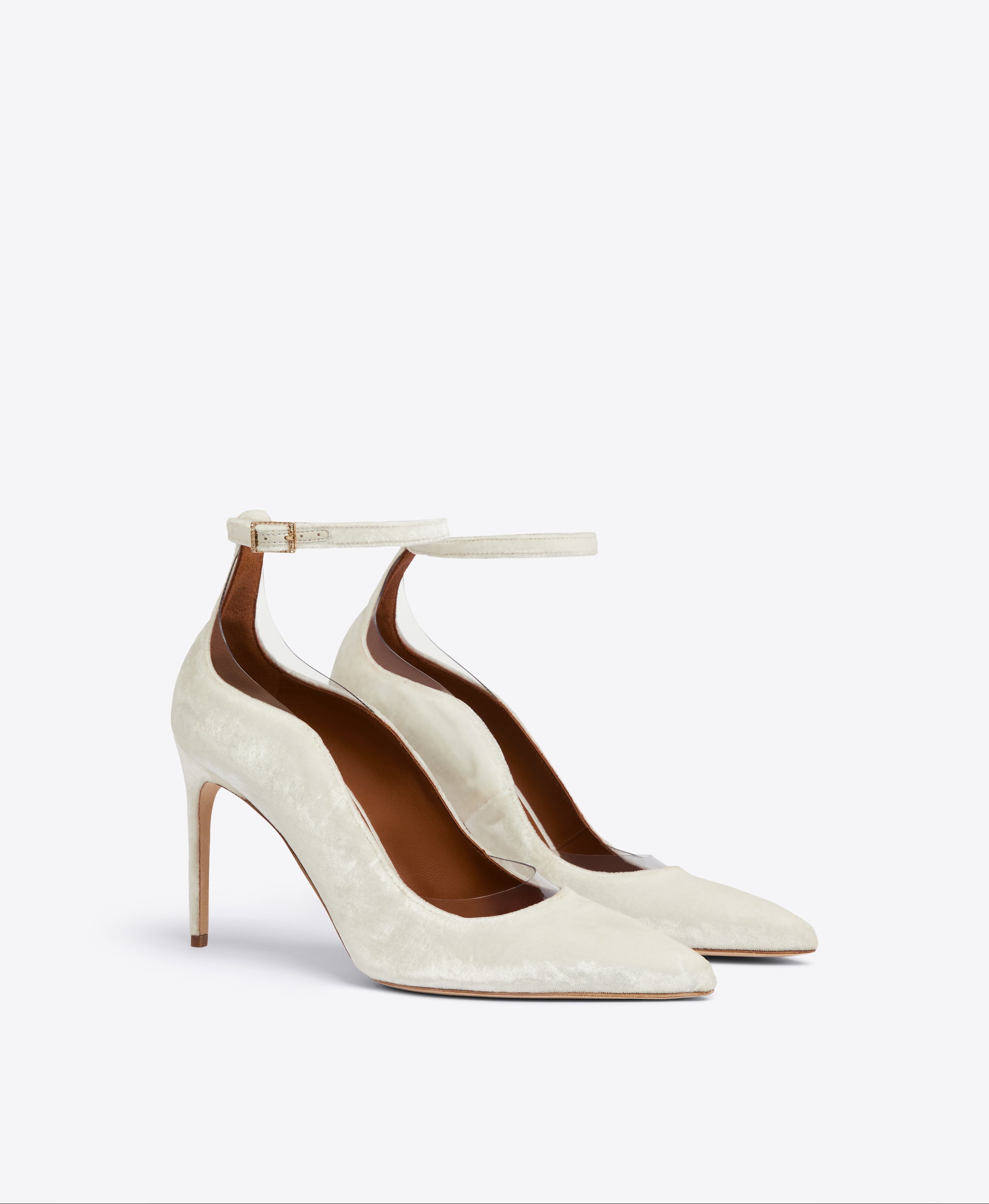 Women's Off White Velvet Ankle Strap Stilettos Malone Souliers