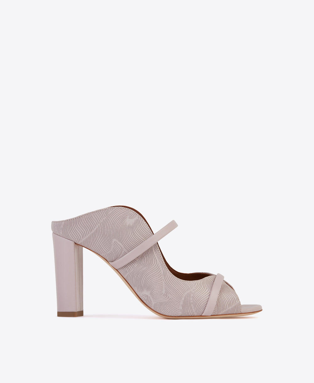 Women's Lilac Embossed Leather Block Heeled Sandals Malone Souliers
