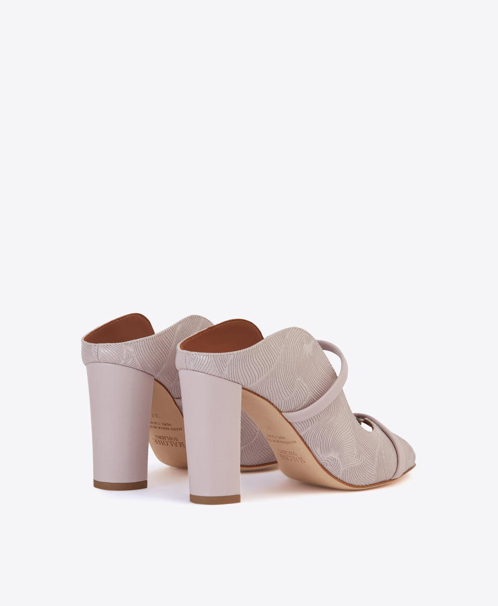 Women's Lilac Embossed Leather Block Heeled Sandals Malone Souliers