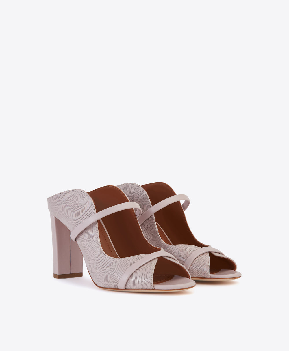 Women's Lilac Embossed Leather Block Heeled Sandals Malone Souliers