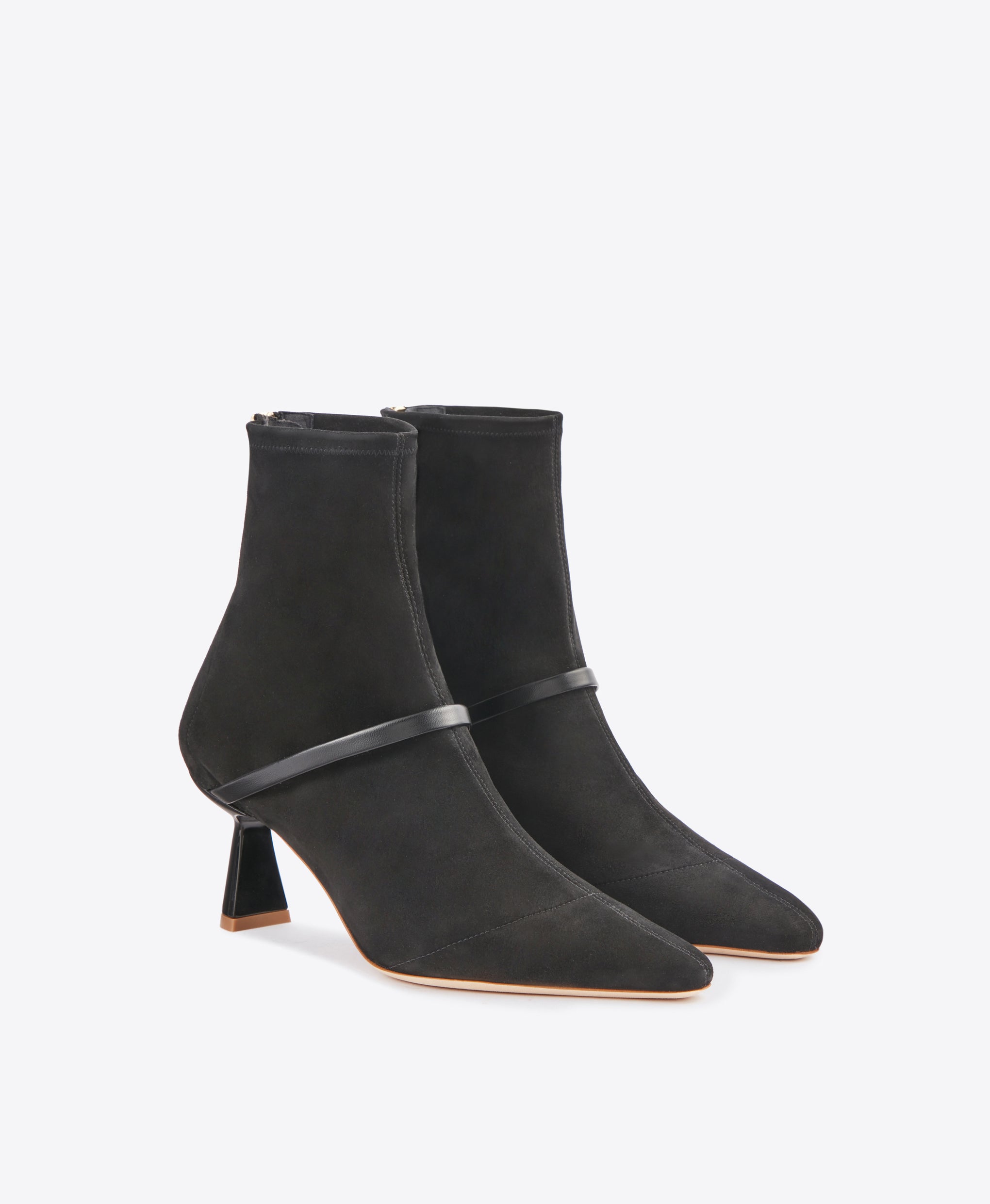 Women's Black Suede Square Toe Heeled Boots Malone Souliers