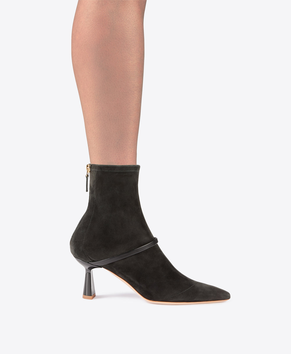 Women's Black Suede Square Toe Heeled Boots Malone Souliers
