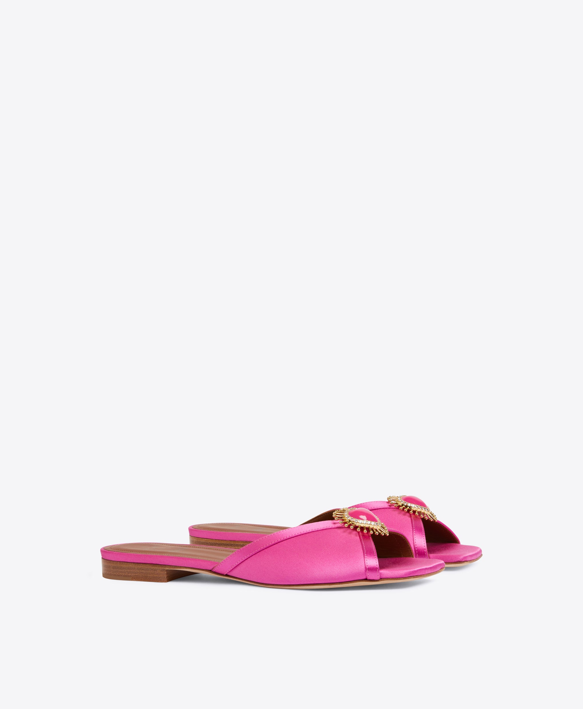 Women's Pink Satin Flat Sandals Malone Souliers