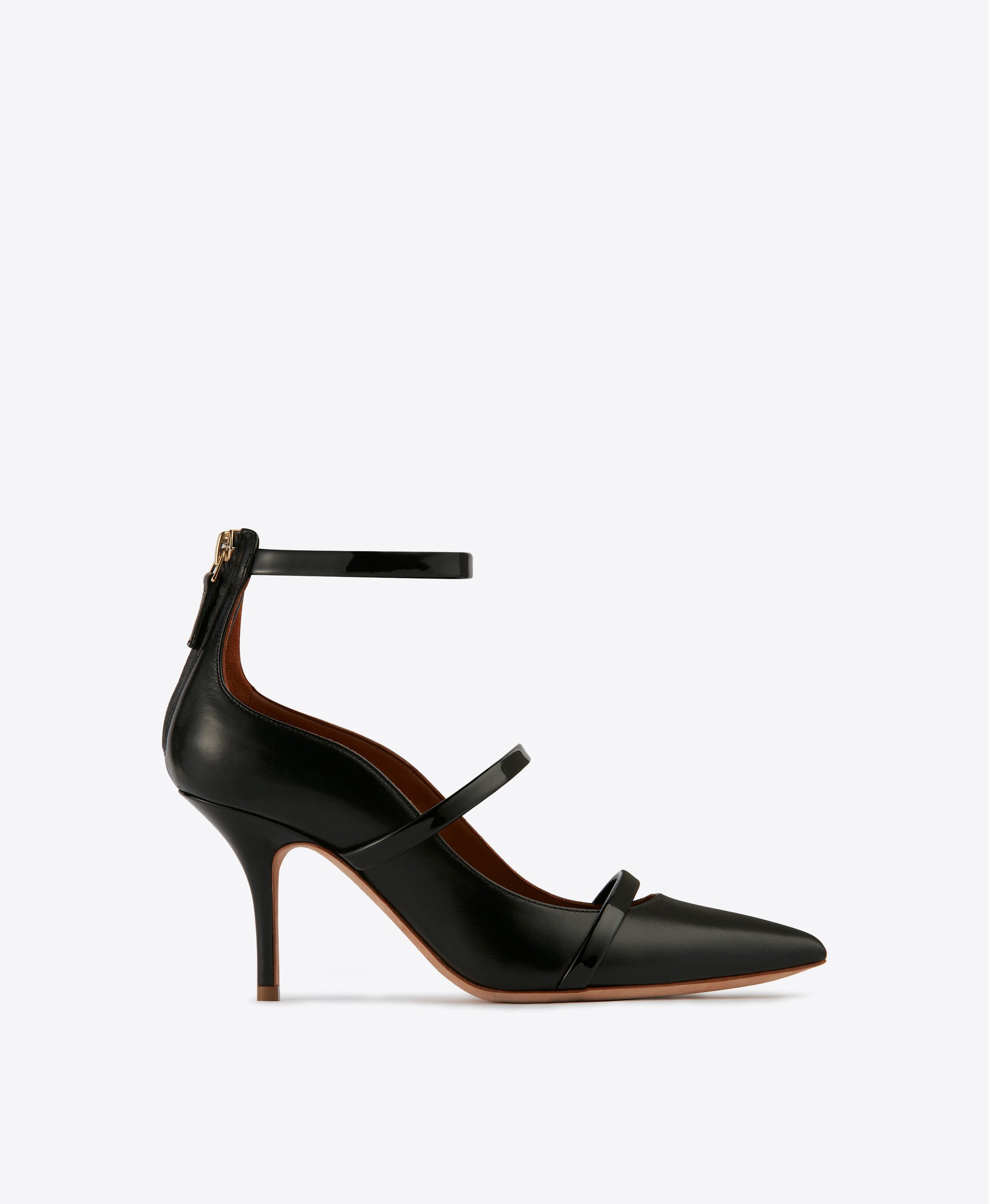 Women's Black Leather Pumps with Heel and Pointed Toe Malone Souliers