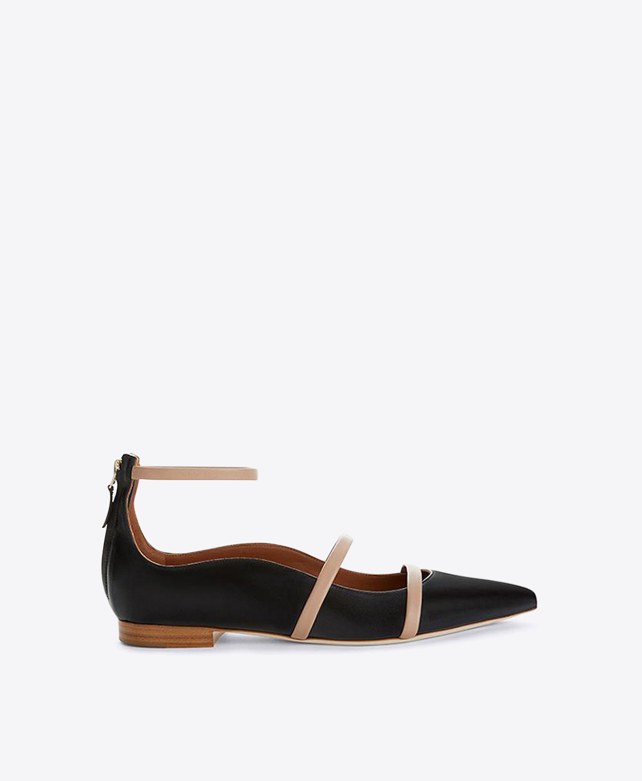 Women's Black & Nude Leather Pointed Toe Flat Pumps Malone Souliers