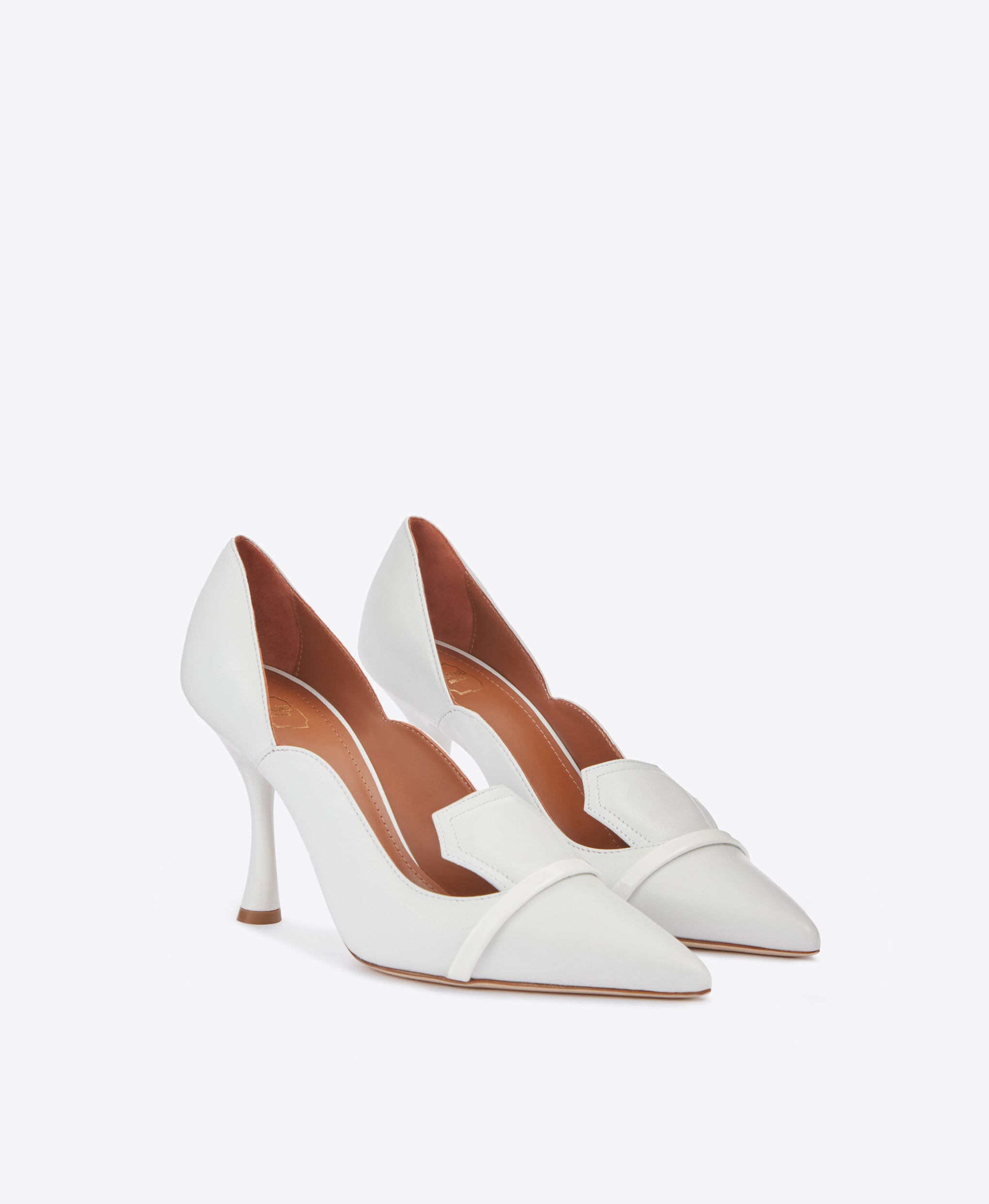 Women's White Leather Heeled Pumps Malone Souliers