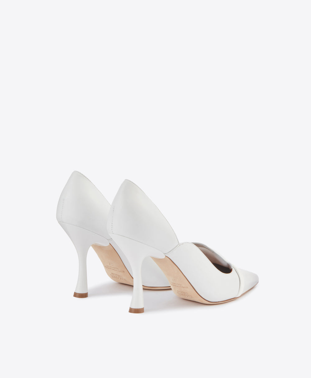 Women's White Leather Heeled Pumps Malone Souliers