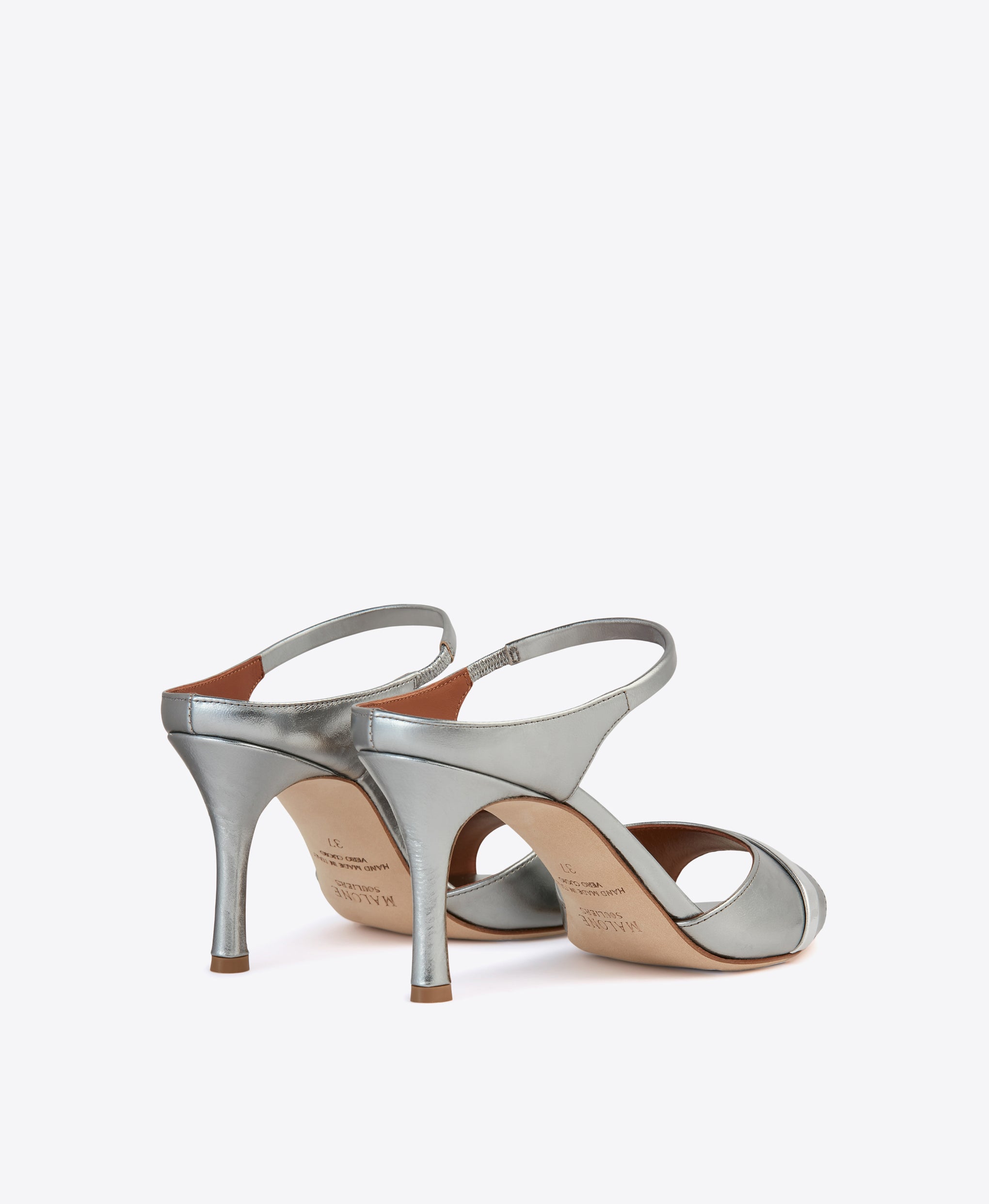 Women's Silver Leather Heeled Sandals Malone Souliers