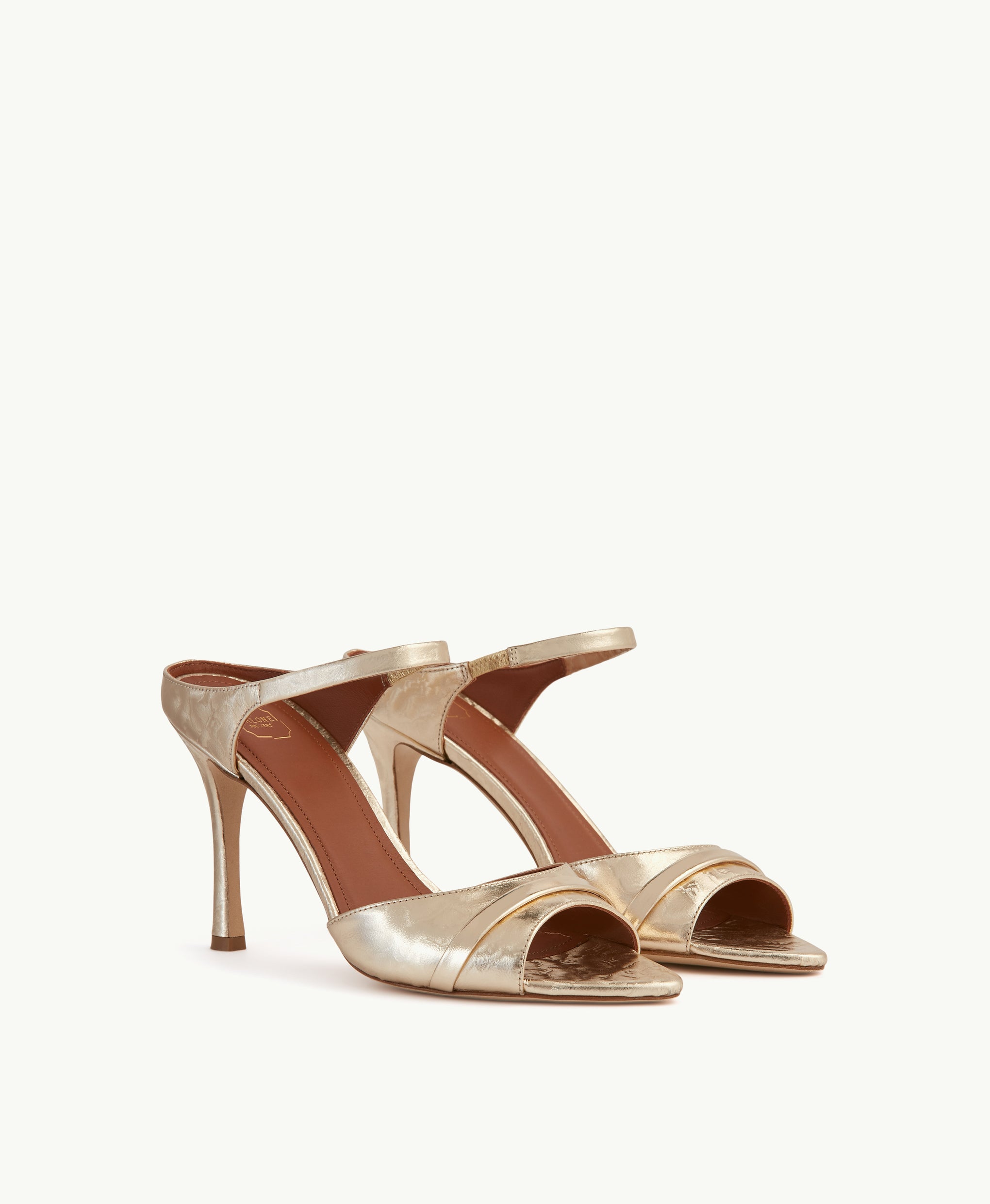 Women's  Platino Gold Leather Heeled Sandals Malone Souliers