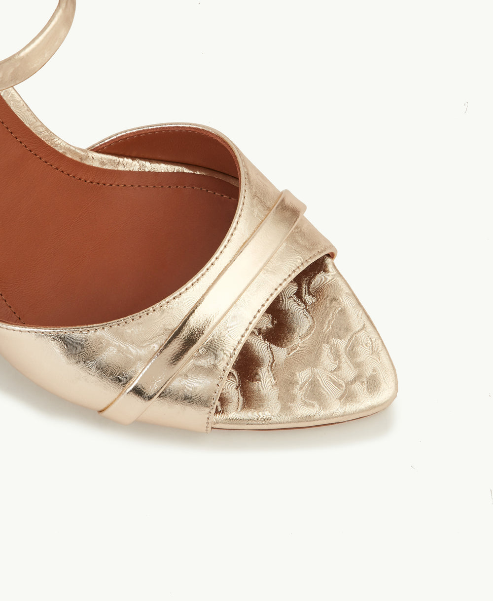 Women's  Platino Gold Leather Heeled Sandals Malone Souliers