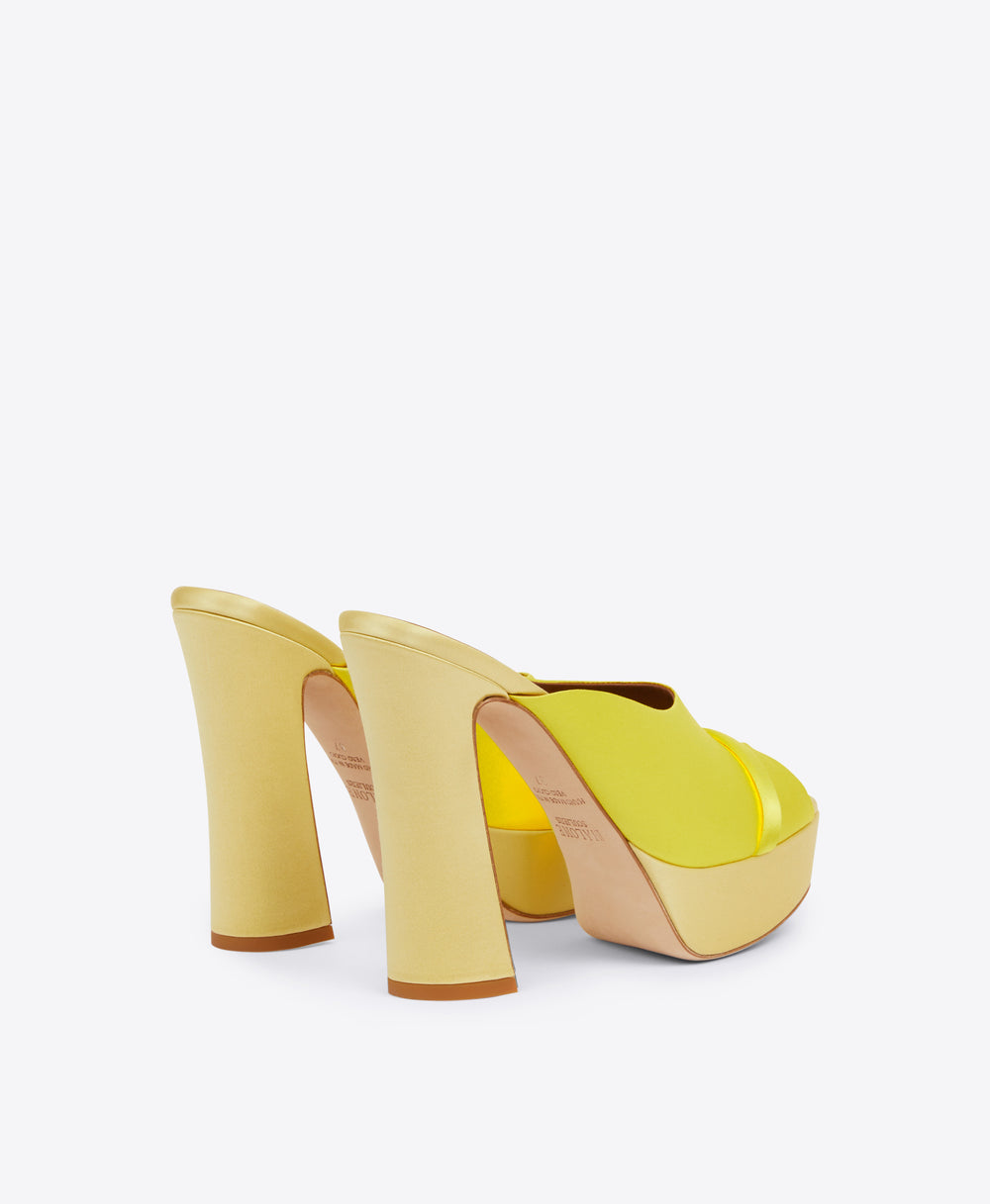 Women's Yellow Satin Platform Mules Malone Souliers