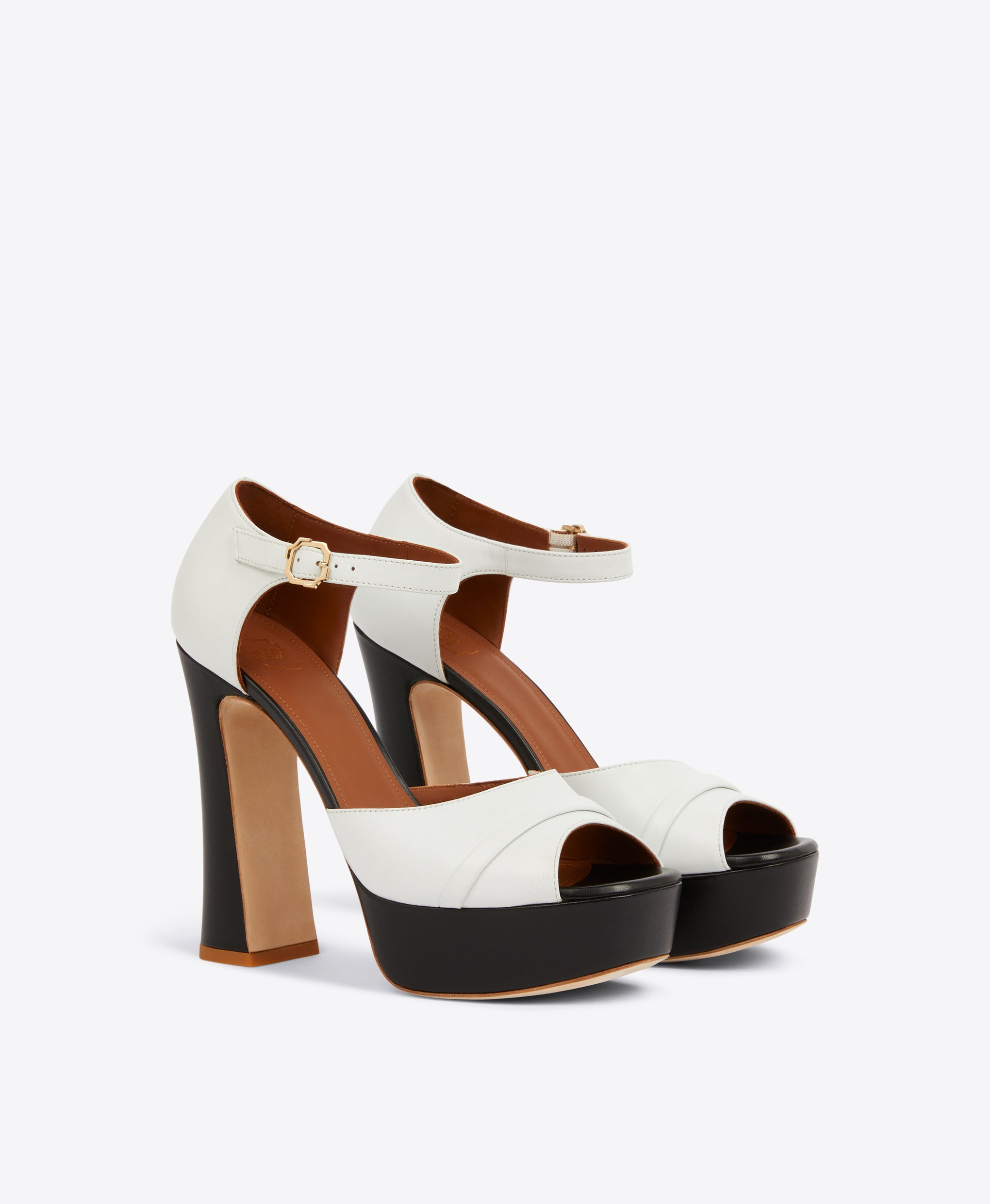 Women's Black and White Leather Platform Sandals Malone Souliers